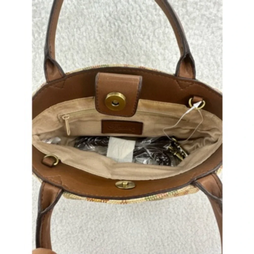 Fossil Satchel Bag Womens Small Multicolor Striped Woven Good Crossbody Strap